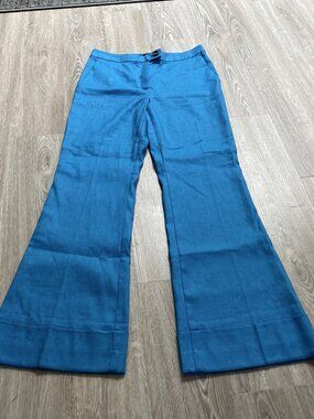 Ann Taylor Aqua Linen Flare Bootcut High Rise Cuffed Hem Preppy Office Pants 6